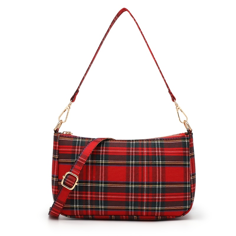 TEMU Sac à bandoulière à carreaux rétro , style - Sac à main pour femme avec sangle amovible et fermeture éclair, /Série coréenne, Multicolore