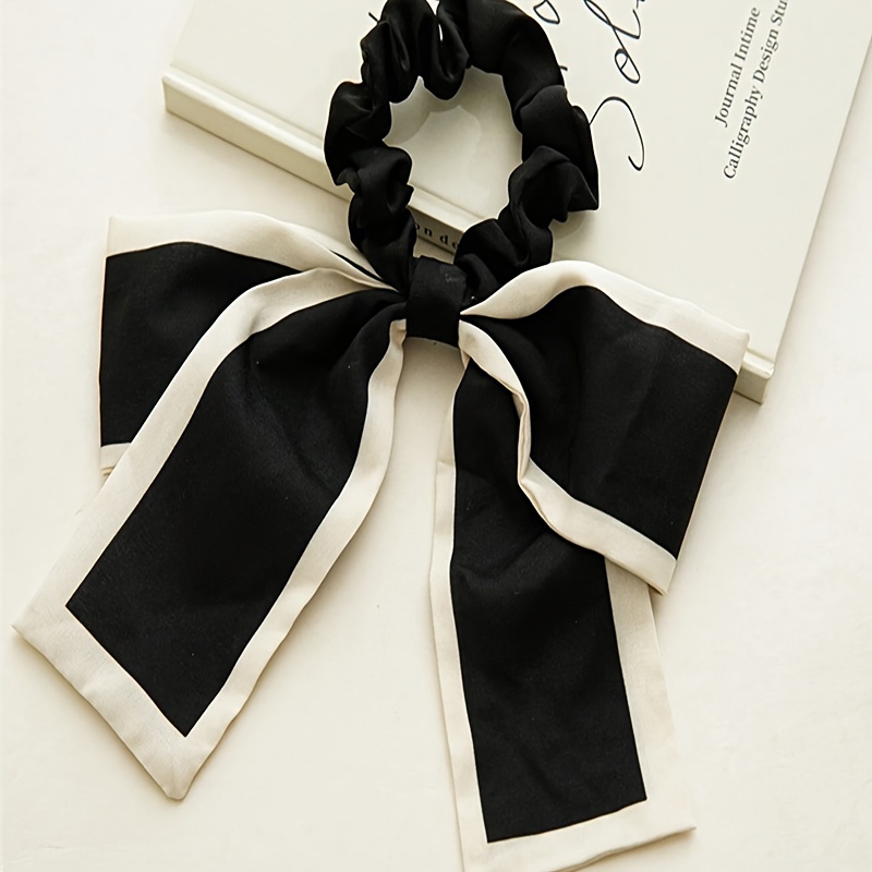 a pair black beige satin hair scrunchies in a korean style Canada