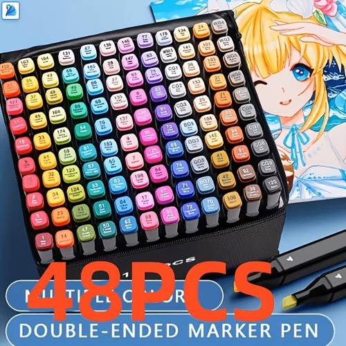 48 60 80 colors dual tip artist alcohol marker set with portable case suitable for wet blending smudge layering professional oil based markers for drawing painting sketching illustration ideal for hobbyists professionals