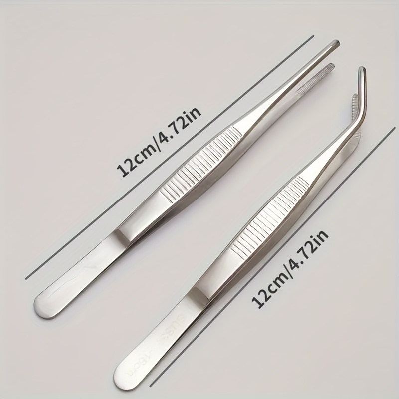 

2pcs Premium Stainless Steel Precision Tweezers - Rust-resistant, Non-slip Grip For Art & Lab Work, Multi-functional Set