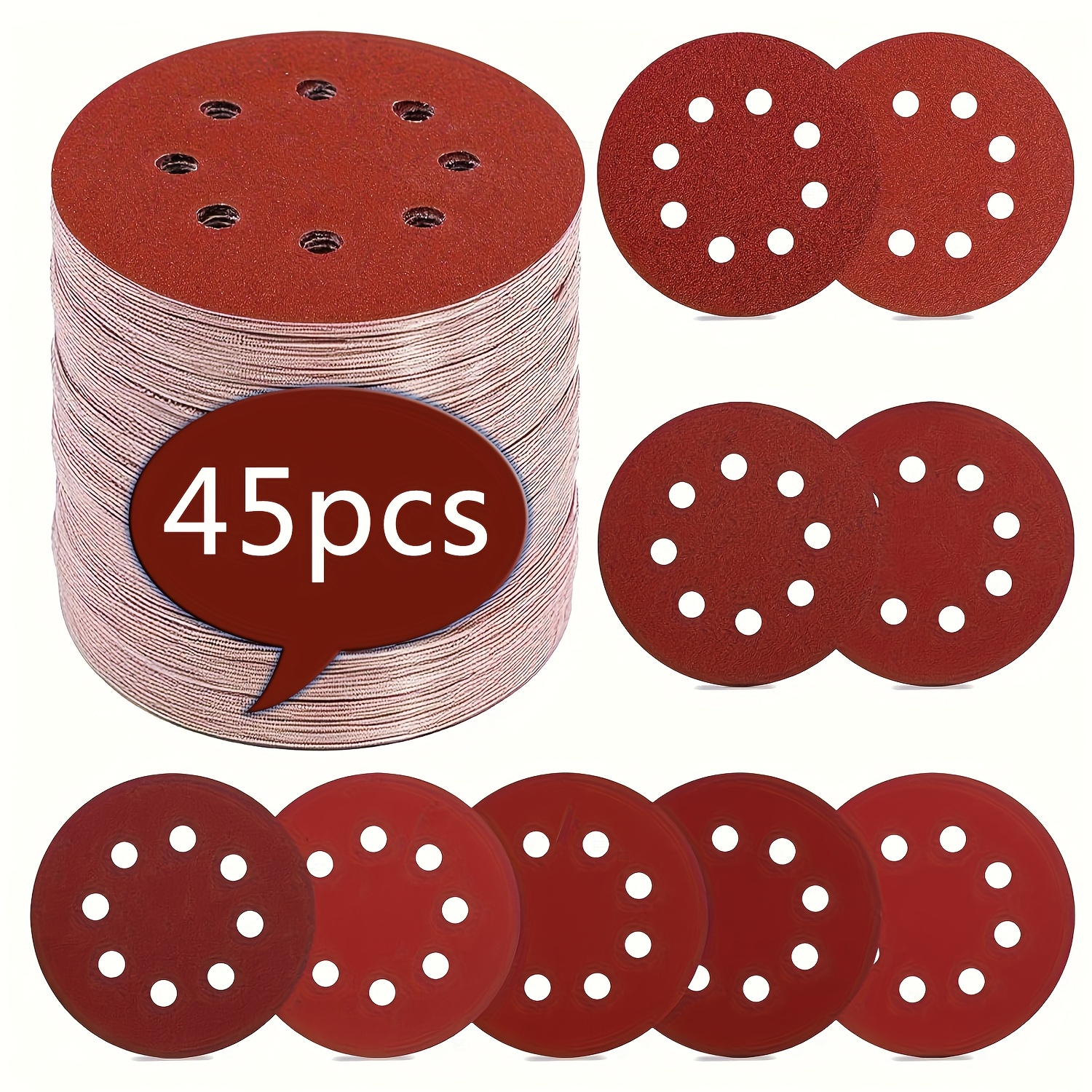 E-shop 45 Stück 5-Zoll 8-Loch Schleifpapier, P40/P80/P120/P180//P320/// Multi-Grade Kombination Schleifpapier, geeignet für Exzenterschleifer