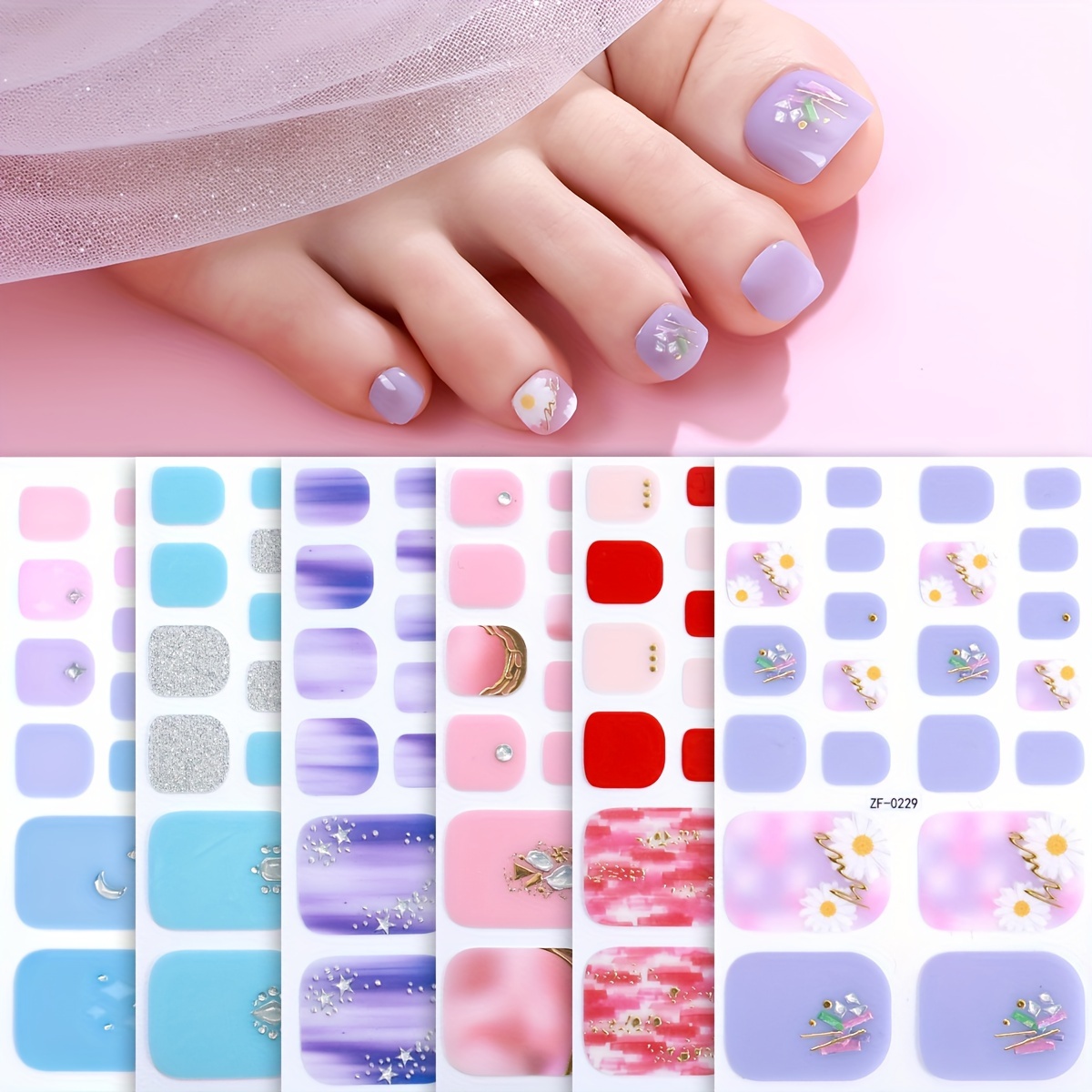 

y2k Glam" 6-pack Spring Halo Toe Nail Strips - Y2k Inspired, Glitter & Diamond Stars & Moons, Self-adhesive Pedicure Decals With 2 Nail Files For Women And Girls, Easy Diy Manicure Kit
