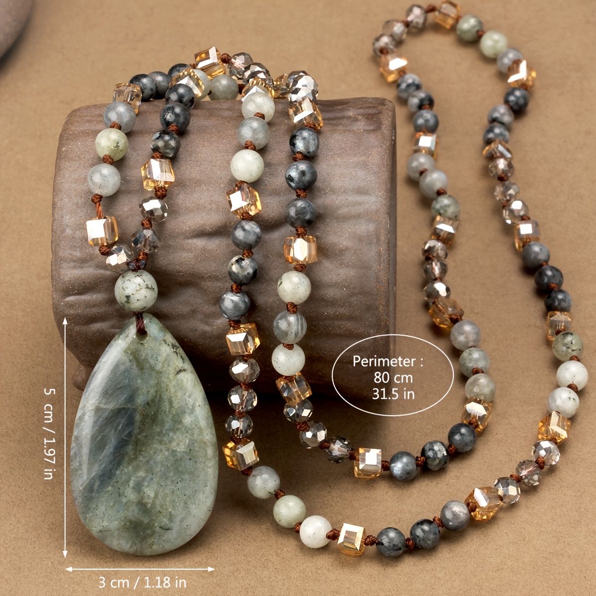 Unisex Labradorite Water Drop Pendant Necklace