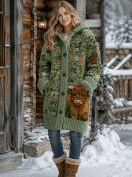 plus size plus size 3d printed casual long sweater cardigan for women