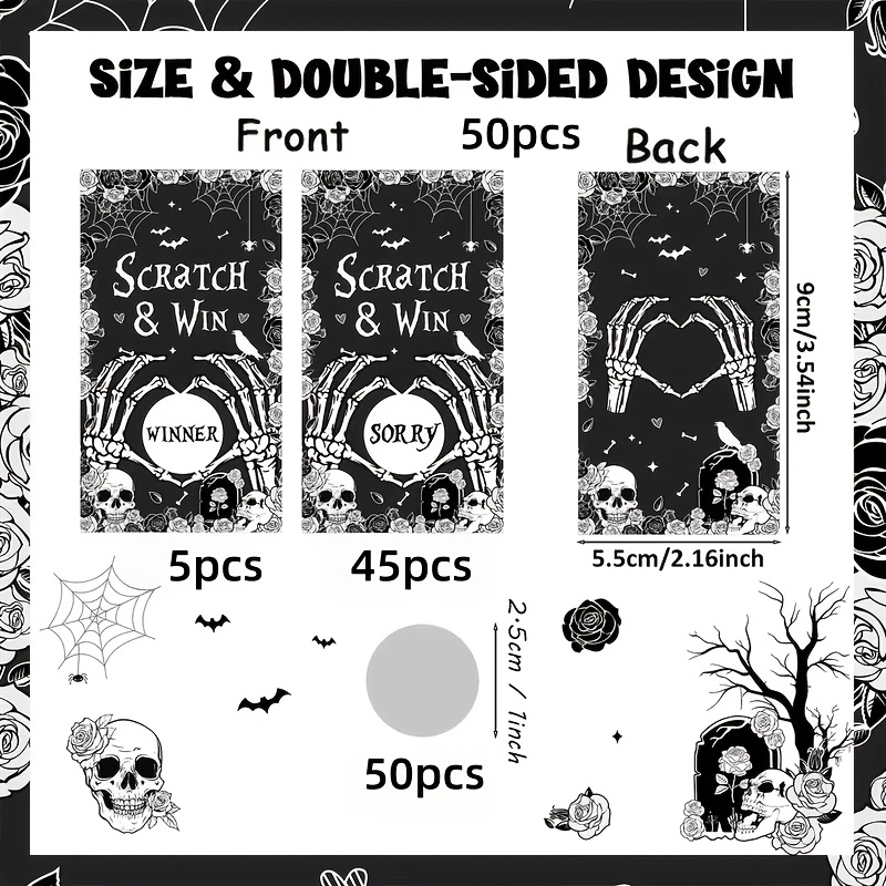 TEMU 50pcs Pack Skeleton Suitable For Halloween & Christmas Parties - 45 Sorry Cards & 5 With Hand, Rose & Web Patterns, Games For And, Paper
