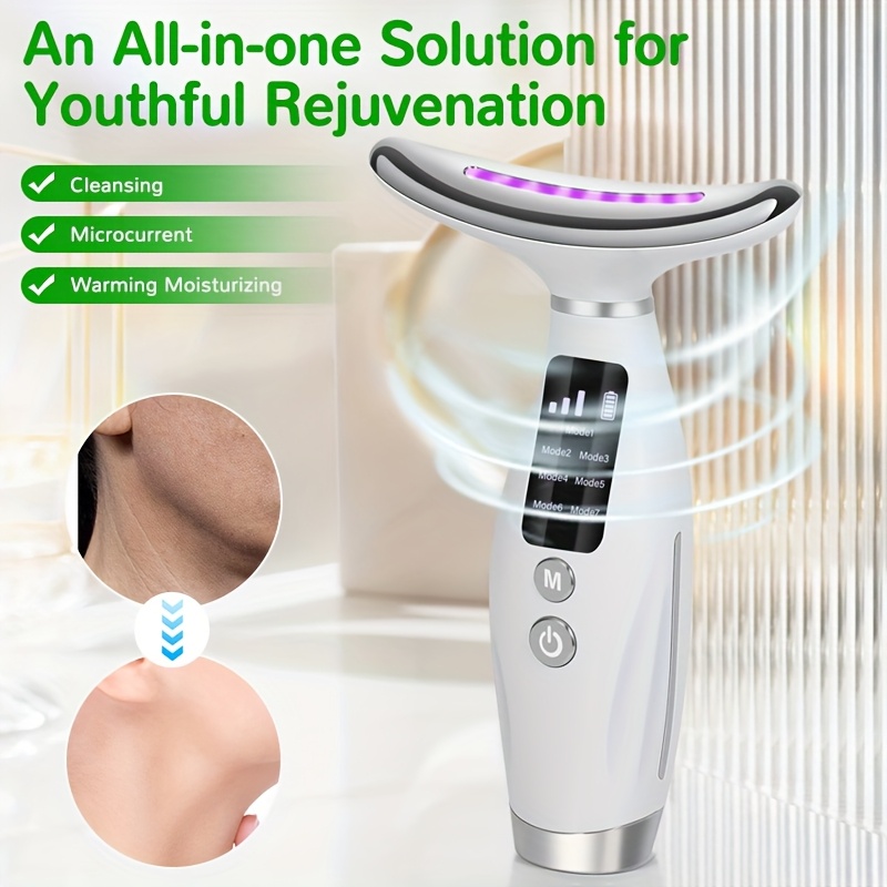 all in one facial neck rejuvenation device cleansing microcurrent warm moisturizing rechargeable lithium battery ideal gift for women beauty device modern aesthetic details 2