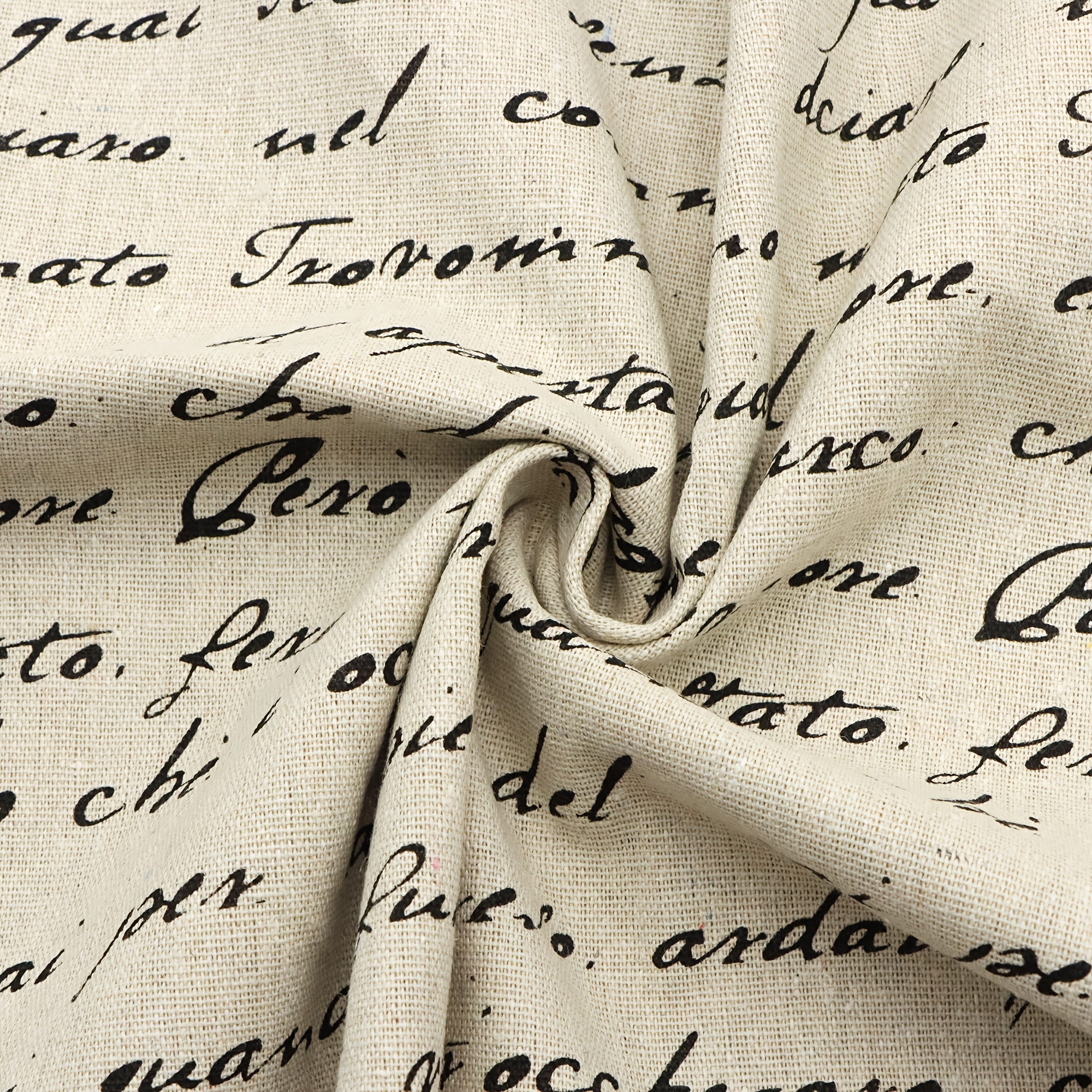 TEMU 1pc Vintage Letter Print Linen Fabric - 50x150cm, High-quality Blend ( Linen, Polyester) For Quilting, Sewing, Home Decor (curtains, Pillows,