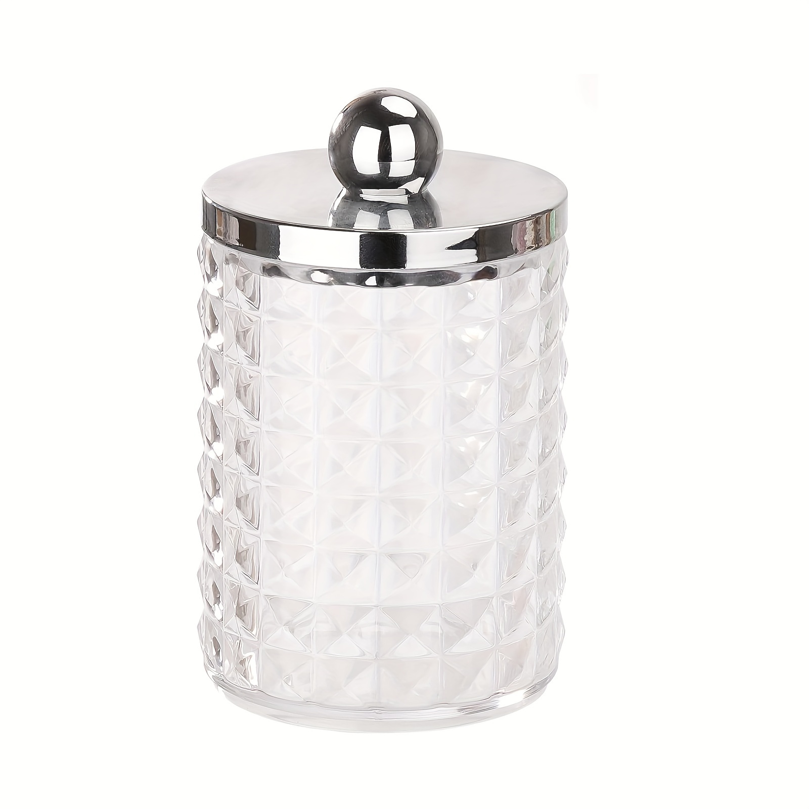 Image of 1/4 Pack Qtip Holder 10oz Plastic Apothecary Jar Set For Bathroom Canister Storage Organization, Bathroom Dispenser Storage Box For Ball, Swab, Pads, Floss Picks - Lids, Canisters