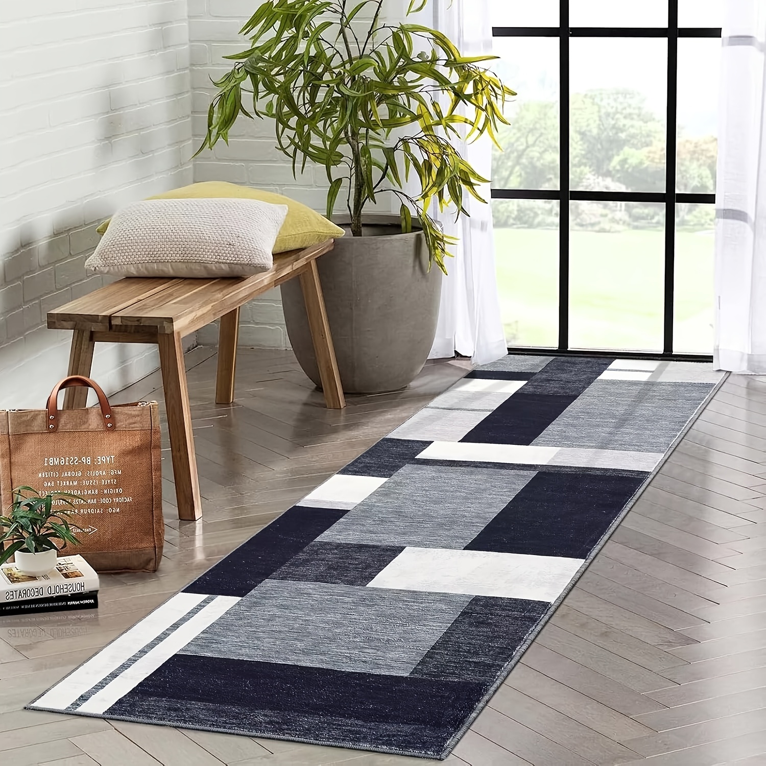 Image of Washable Rug Mat Modern Boxes Bedroom Rugs Floor Mat Accent Rug Soft Indoor Large Rug Non Slip Non Shedding Throw Carpet For Dining Room