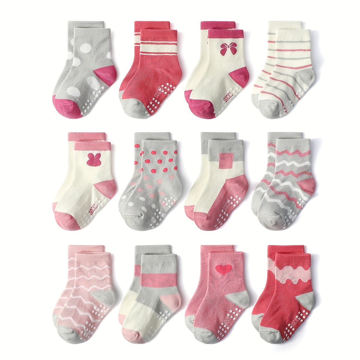 Image of 12 Pairs Combination Pc ' Mid-calf Socks Breathable Sweat-absorbent Colors Baby Anti-slip Dot Glue Floor Socks 0-7 Years , Sweat-resistant