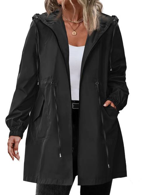 plus size womens plus size jacket lightweight hooded coat with full zip front adjustable drawstring hood high quality outdoor coat for travel machine washable jacket high quality jacket zippered storage elegant outerwear