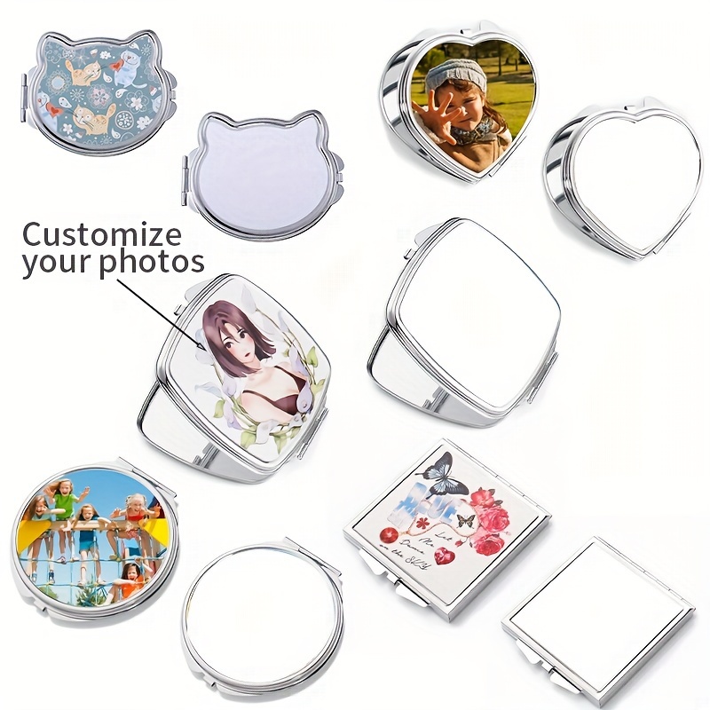 

Custom Heart-shaped Makeup Mirror - Diy Personalized Photo Transfer, Foldable Metal Frame, No Battery Needed