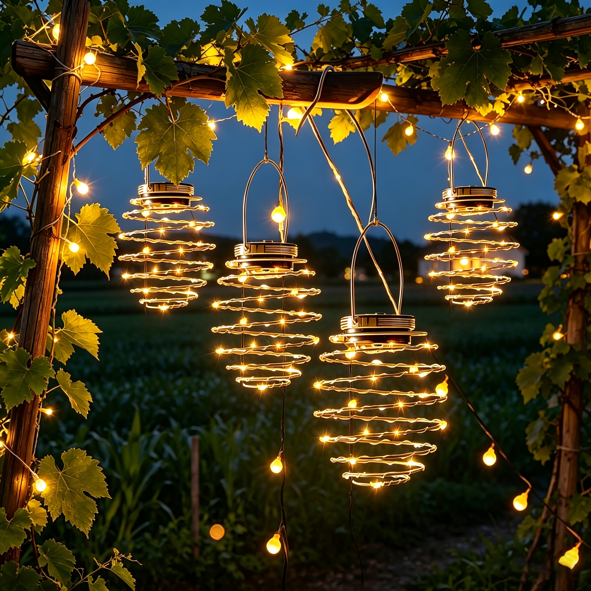 TEMU 2/4 Outdoor Solar Pineapple Lights, Spring Atmosphere Lights, Holiday Decoration Lights, Internet Famous Spiral Hanging Lights, Single Light