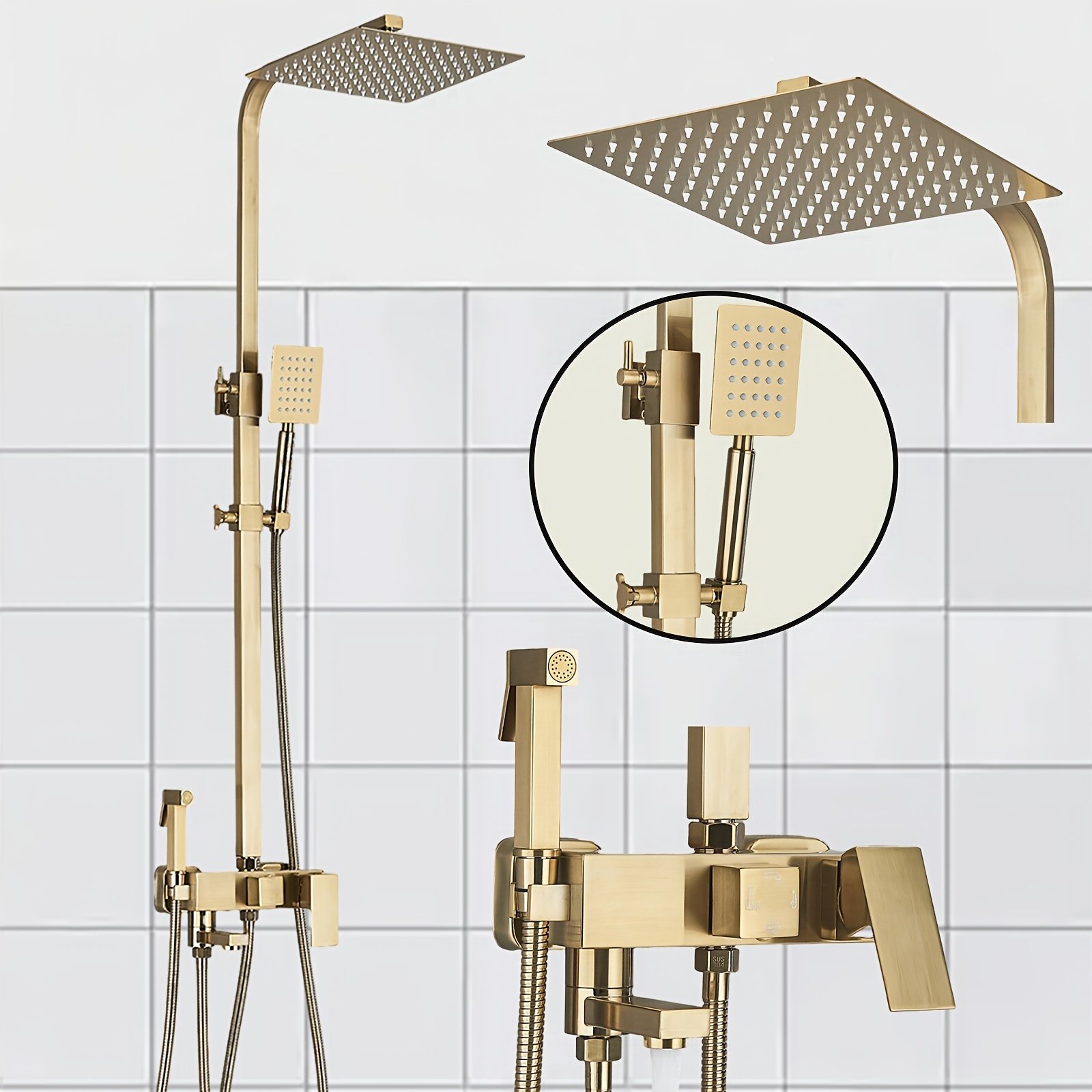 Luxury Complete Shower System With 8-inch Rain Shower Head, Handheld Spray & Bathtub Faucet - Function Wall-mounted Bath Fixture, Stainless Golden Bathroom Set Suitable For Bath And Shower