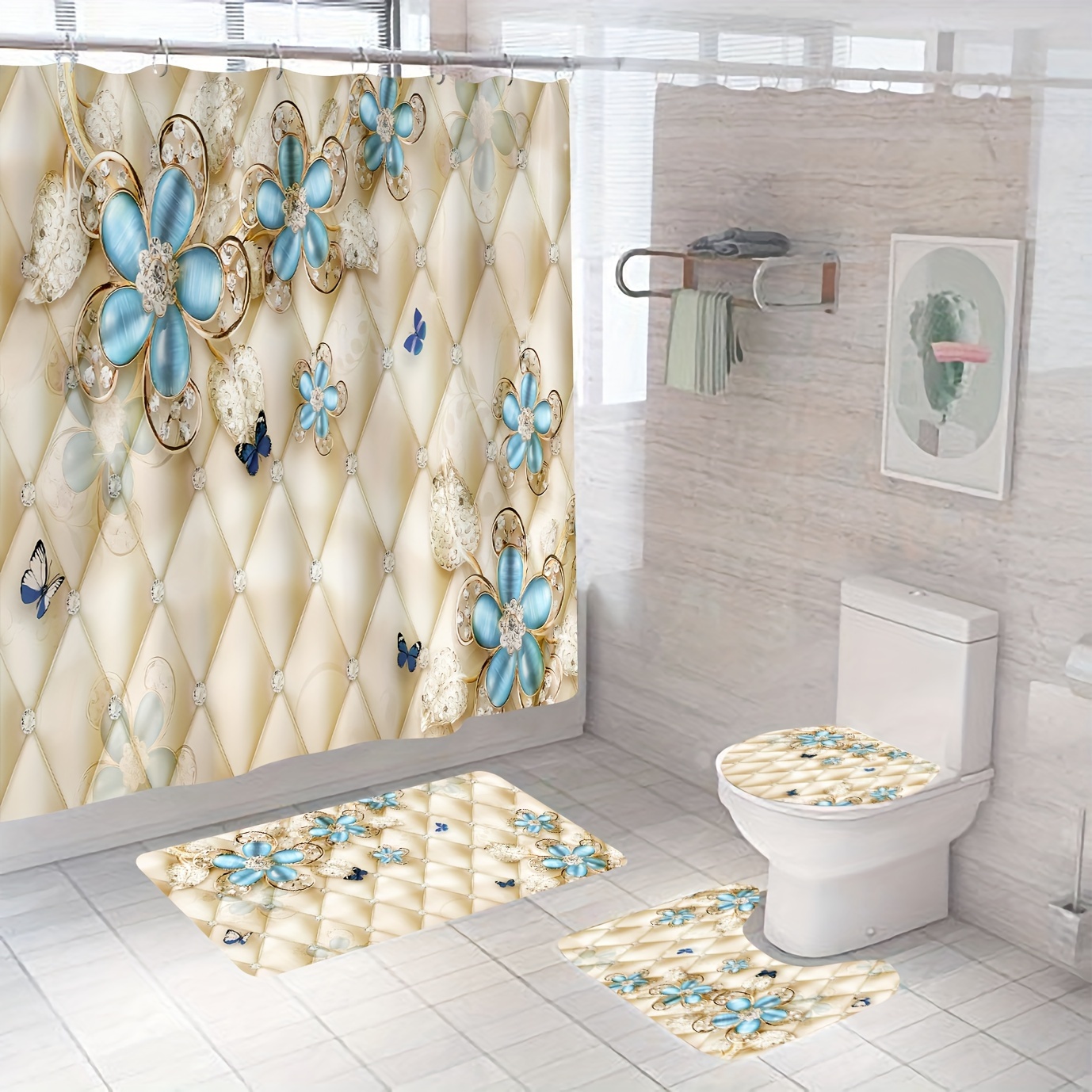 Boho Floral Pattern Shower Curtain 12 Hooks Waterproof - Temu Austria