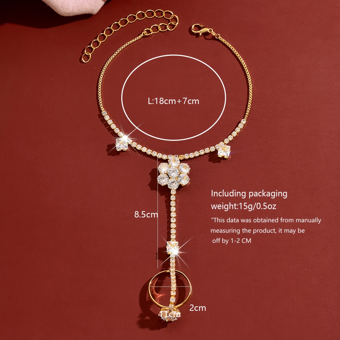 Women's Floral Inlaid Rhinestone Wrist Chain Bracelet
