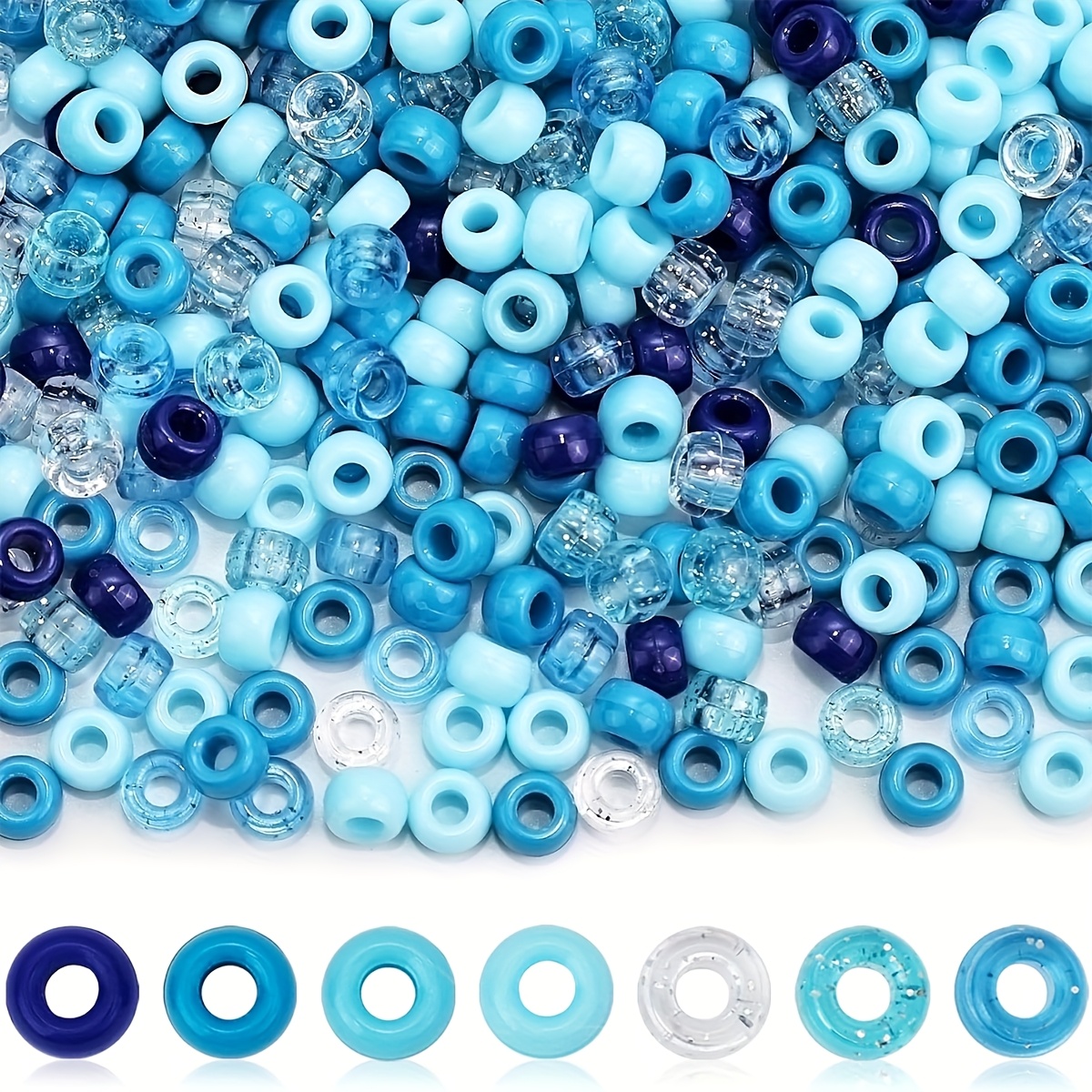 E-shop 1050 Stück Blaue Pferd-Perlen Glitzer Kunststoffperlen Großpackung, Verschiedene Blaue Ozean Serie, Sommer Ozeanblau Pferd Bastelperlen für
