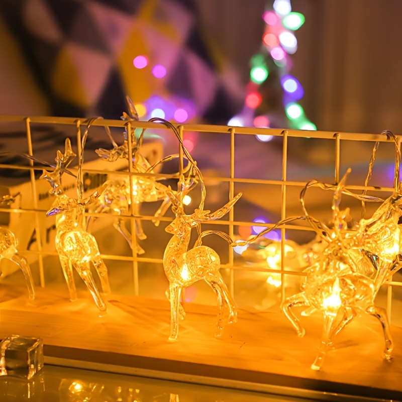 

10pcs Led Reindeer String Lights, Battery Operated Warm White Christmas Decoration, Holiday For Bedroom Indoor Decor, Plastic Artistic Style