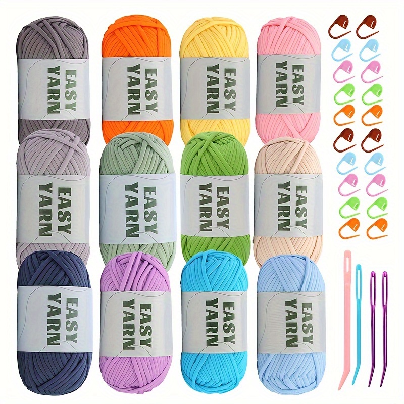 

12pcs Easy Yarn For Beginners - 50g Nylon Crochet Yarn With Markers, High For Clear Stitches, Craft Supplies