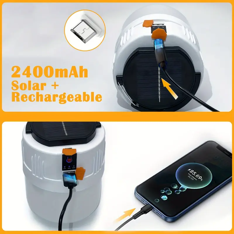 led camping lantern rechargeable portable solar panel charging tent lights with power bank function 3 lighting flashlight details 5