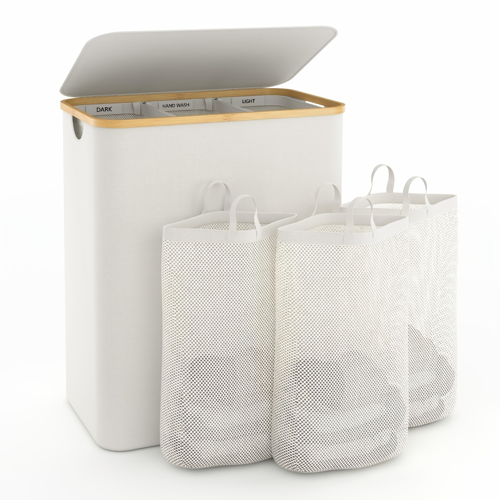 TEMU Laundry Hamper 160l, 3 Removable Inner Bags, 5 Classification Labels, Black/beige, Suitable For Small Apartments, Student Dormitory Storage,