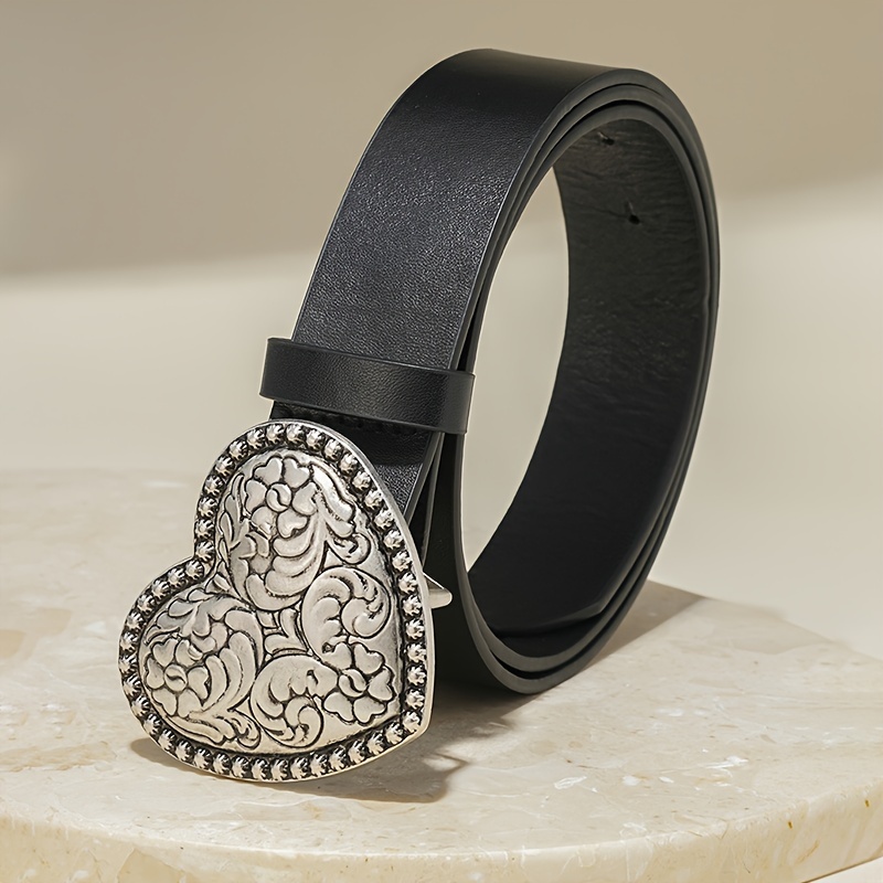 1pc Of Women's Pu Leather Belt With Metal Heart Decoration