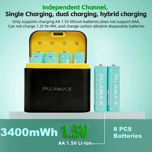 1 5v aa rechargeable lithium battery with fast charger box 8pcs 3400mwh lithium battery and quick charging quick charging solution long lasting rechargeable aa lithium and all in one charging box