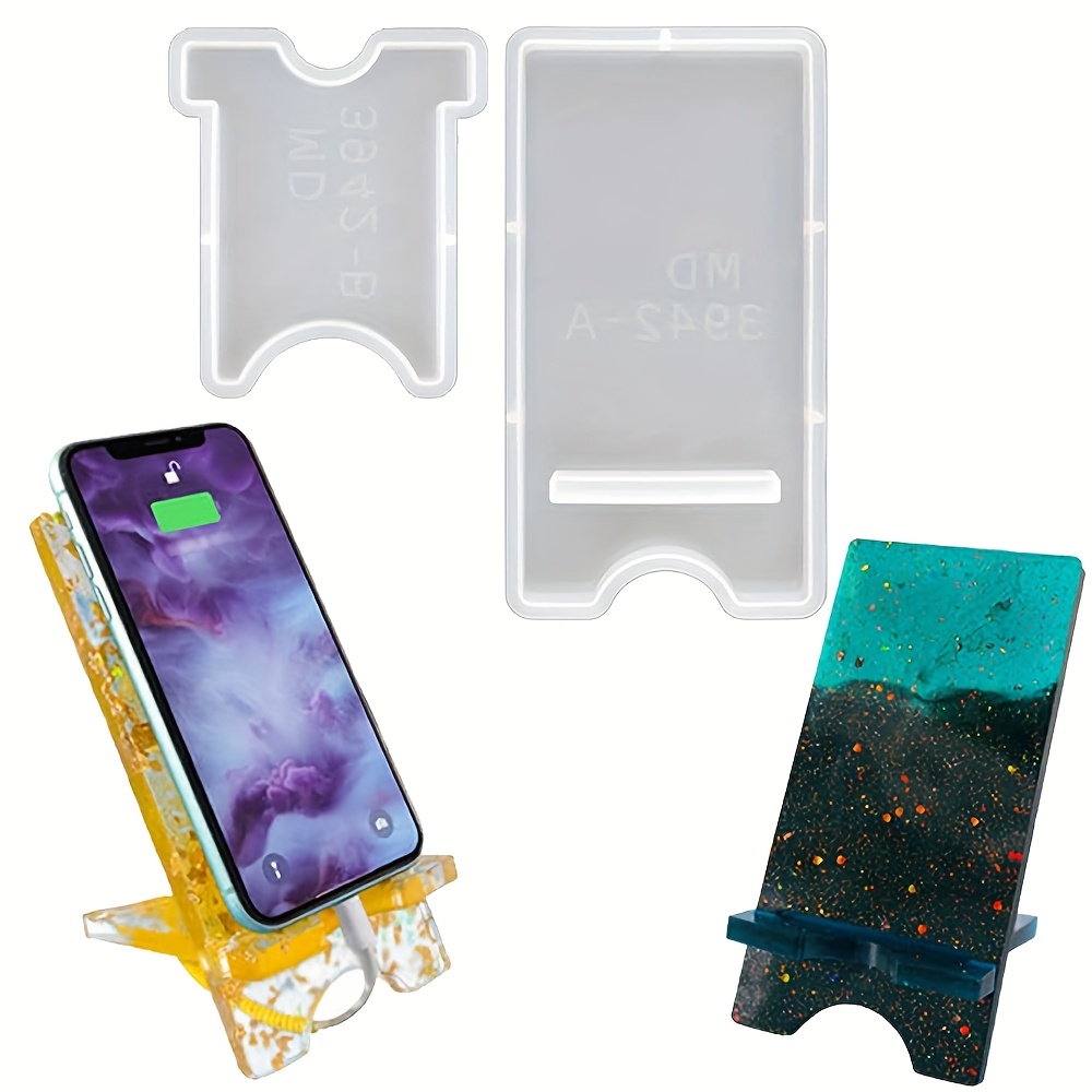 TEMU Mobile Phone Stand Silicone Resin Mold Set, Phone Holder Epoxy Resin Moulds Craft Cell Phone Bracket Silicone Mold, Convenient To Carry And Detachable Mobile Phone Holder Mold