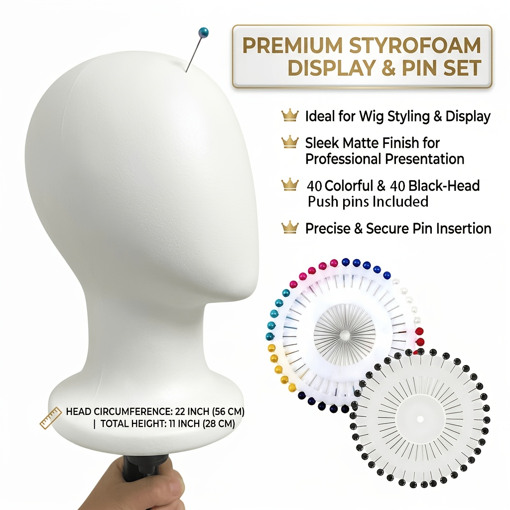 TEMU 22-inch Unisex High-density Foam Mannequin Head + Colored/black Pins/comb Set, Suitable For Salon Professional Styling Display Tools / Diy