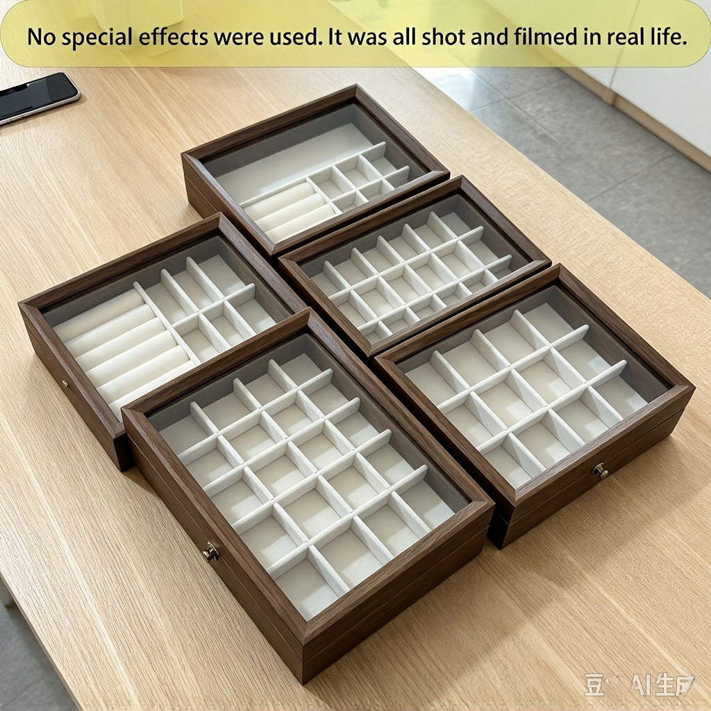Wooden Ring and Earring Storage Box with Glass Lid