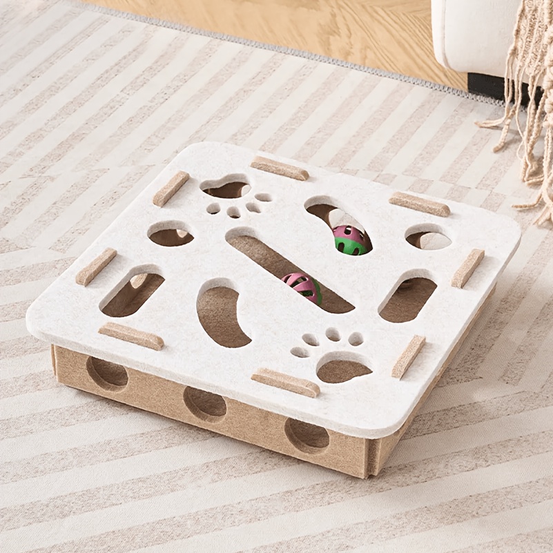 TEMU Multifunctional Felt Cat Treasure Hunt Puzzle Toy Box, No Tools Required For Assembly, Cat Maze Ball Retrieval Play Tray, Detachable Top Cover