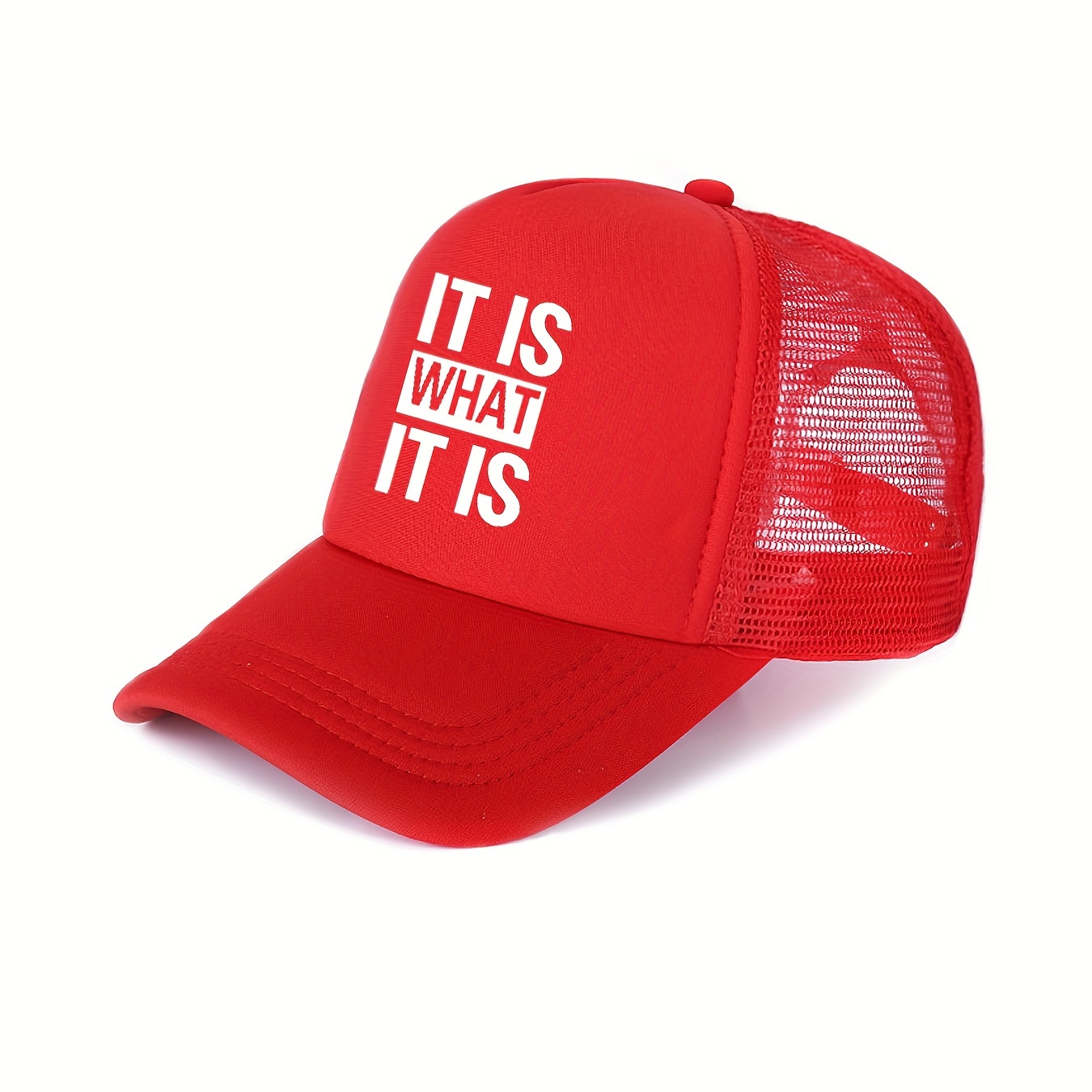 TEMU 1pc What Print Back Mesh Adjustable Curved Edge Baseball Cap For Men And Women Daily And Outdoor Wear Sun Trucker Hat