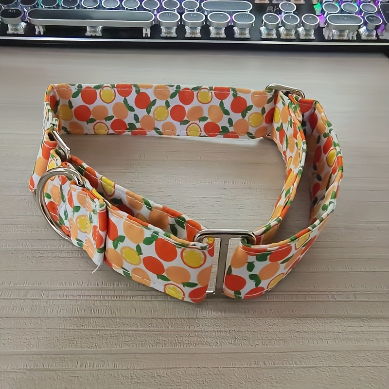 TEMU Adjustable Wide Soft Italian Greyhound Dog Collar With Lemon & Orange Fruit Pattern, Martingale System & Closure - Comfortable Harness-like Neck
