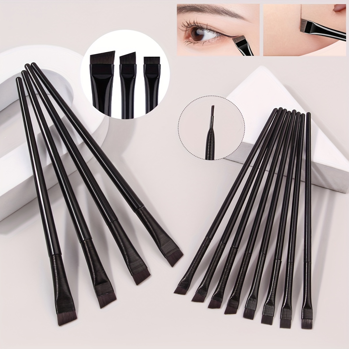 

12pcs Black Ultra-fine Eyeliner Brushes, Thin Precision Eye Liner Brush Set, Professional Makeup Tools For Delicate Eye Contouring And Brow Powder Application