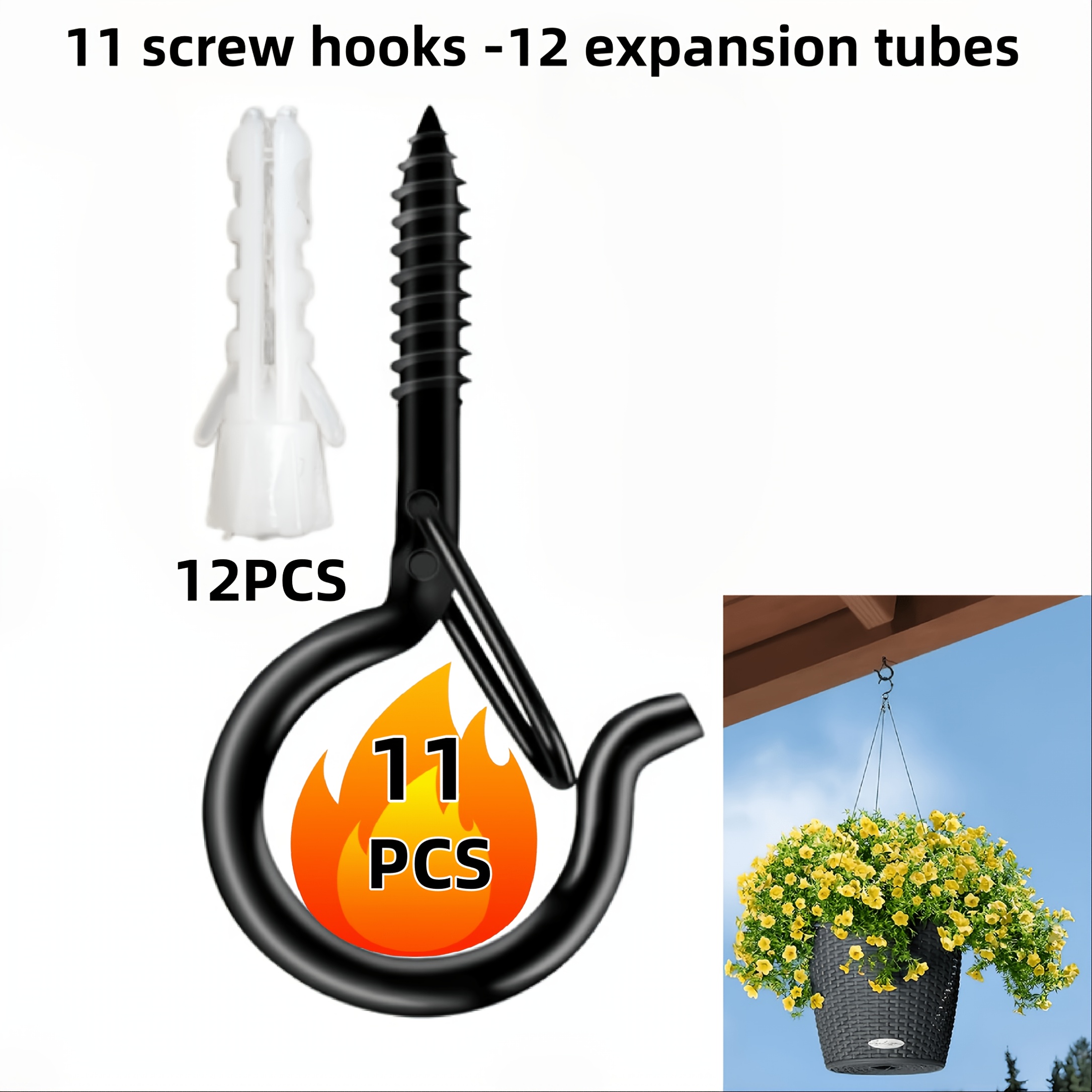 TEMU 23-202pcs/q Type Heavy-duty Metal Ceiling Hooks With Safety Buckles - Outdoor Gardening Screw Hooks, Used For Hanging Lamps, Plant Baskets, Bird