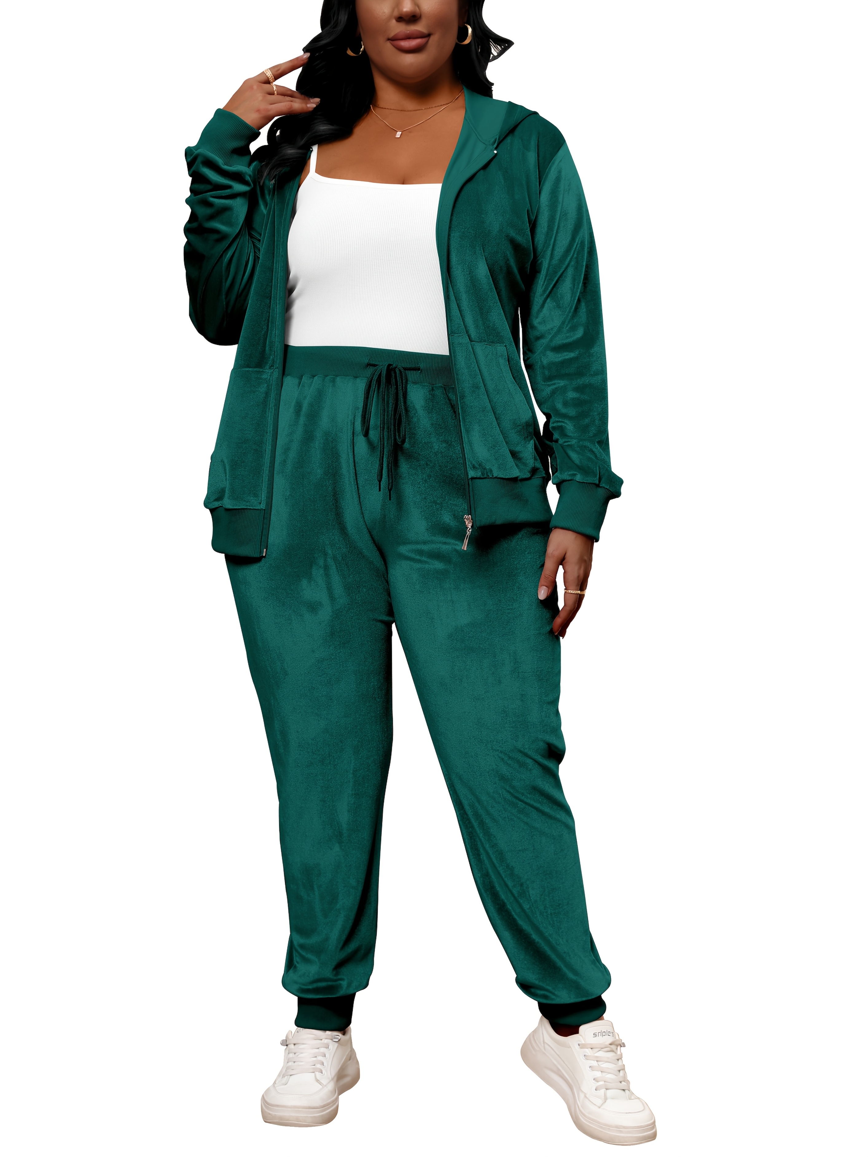 Pink Velour Tracksuit Women Women's Plus Size Two Piece Outfits