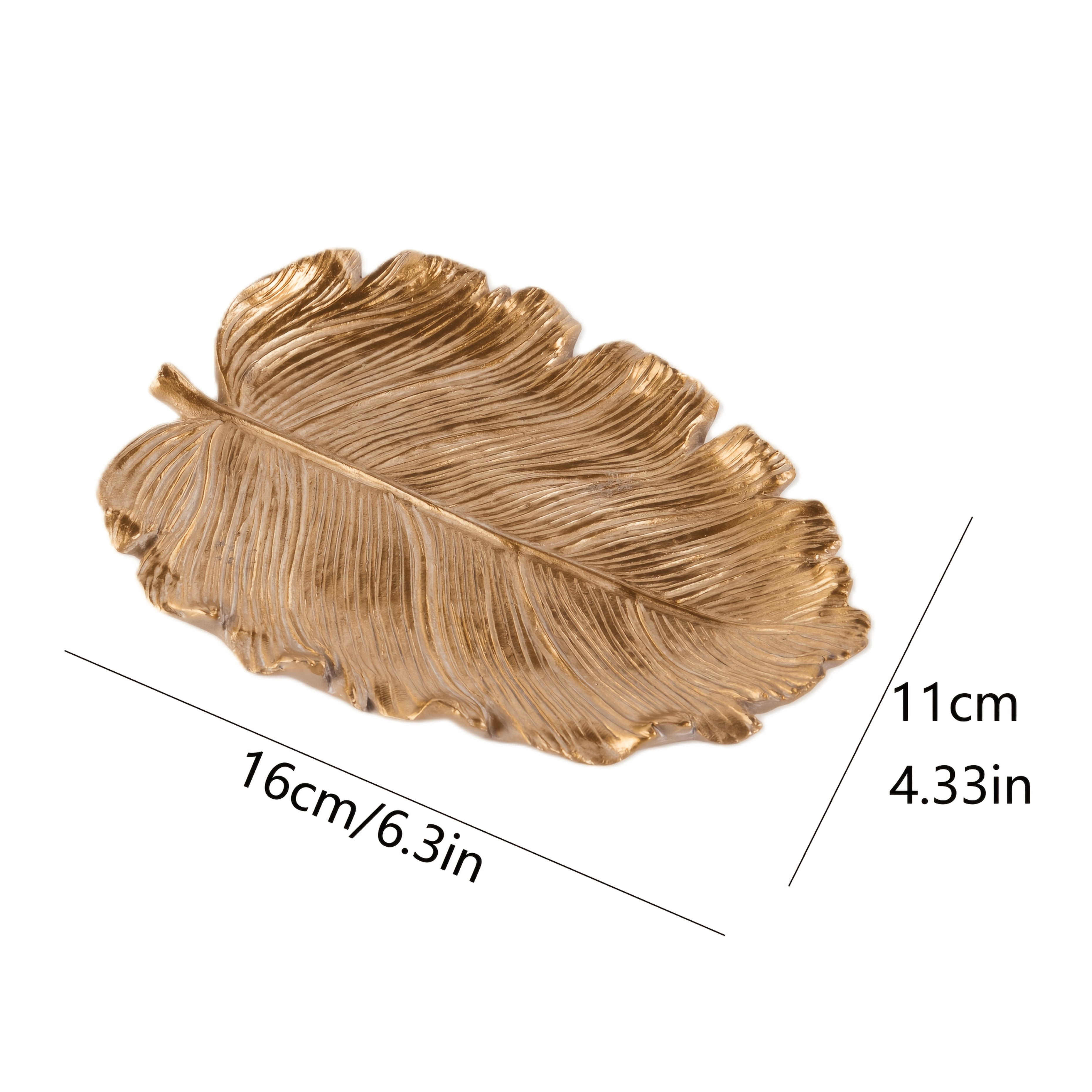 TEMU 1 Pack Resin Feather Shaped Decorative Tray Thanksgiving Golden Textured Trinket Dish For Table Nightstand Entryway Jewelry Key Storage Decor