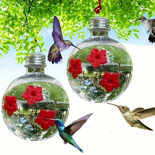 pet hummingbird feeder hummingbird water feeder round 3 hole durable pp plastic no batteries required suitable for outdoor bird feeding outdoor courtyard decoration outdoor hummingbird water feeder