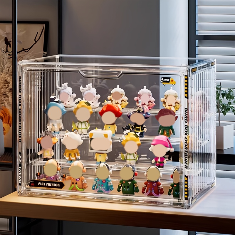 TEMU 4 Tiers/ 3 Tiers Clear Display Case For Figures With 3/ 2 Adjustable Dividers, Acrylic Storage Organizers Box With Magnetic Door, Dust-proof