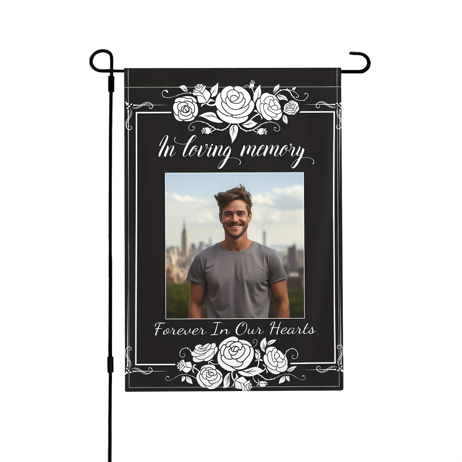 

1pc, Custom Memorial Flag, In Loving Memory Personalized Garden Flags With Photo, Customized Funeral Sign Memorial Gifts, Decorations For Cemetery Grave Outdoor Yard Lawn 12x18in(no Metal Brace)