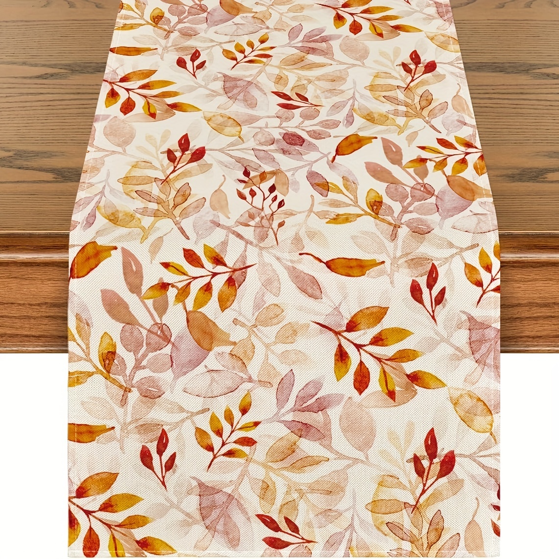 1pc, Pink Eucalyptus Leaves Fall Table Runner, Autumn Thanksgiving Kitchen Dining Table Decoration For Outdoor Home Party