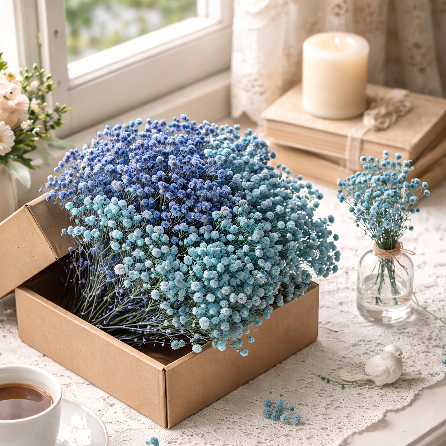 TEMU 620+ Petites Florales Décoratives Bleu Vibrant, Bouquets de Fleurs Comacts pour Ornement de Fête Européenne, Décoration Intérieure de Cottage