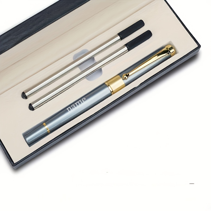 

3pcs, Custom Engraved Blue And Golden Ballpoint Pen Set With 2 Refills - Smooth , Refills With 0.5mm - Business Or Holiday Gifts