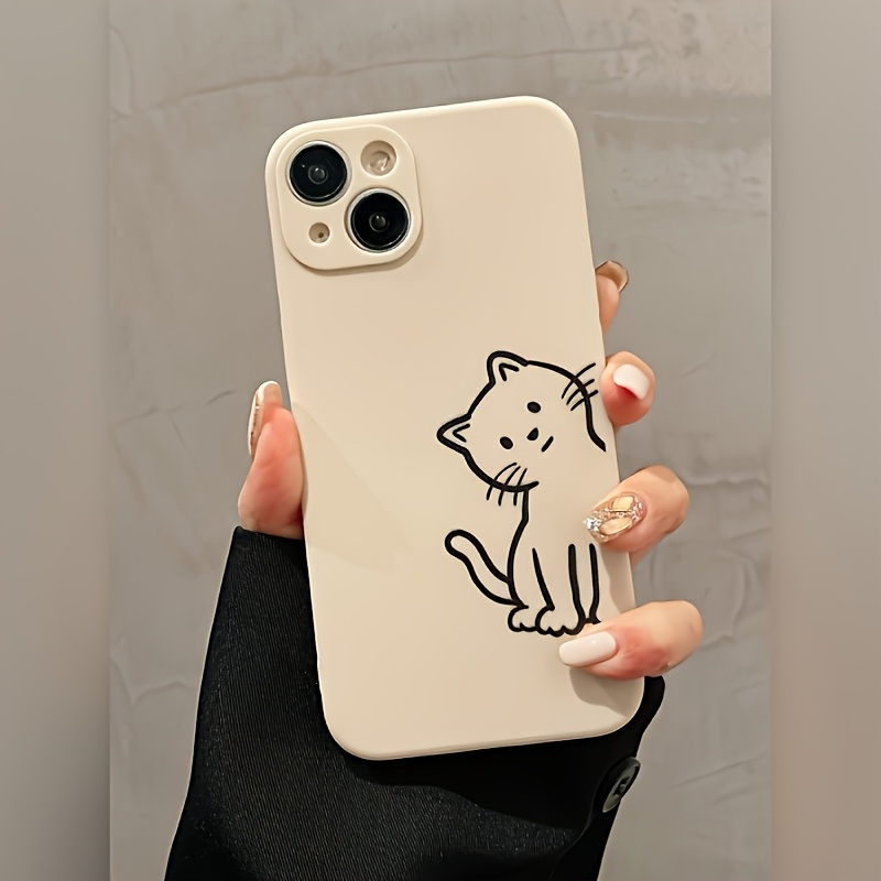 TEMU Phone Case - Line Crooked Head Cat Straight Edge Magic Cube Tpu Phone Case, A Must-have Fashion Trend Phone Case, Suitable For