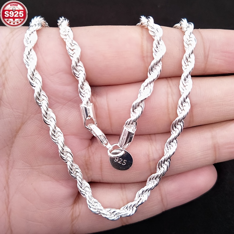 TEMU Elegant 925 Sterling Silvery Chain Necklace - Sleek Hip-hop Style, Sparkling Basic Design For Women's Jewelry Accessories