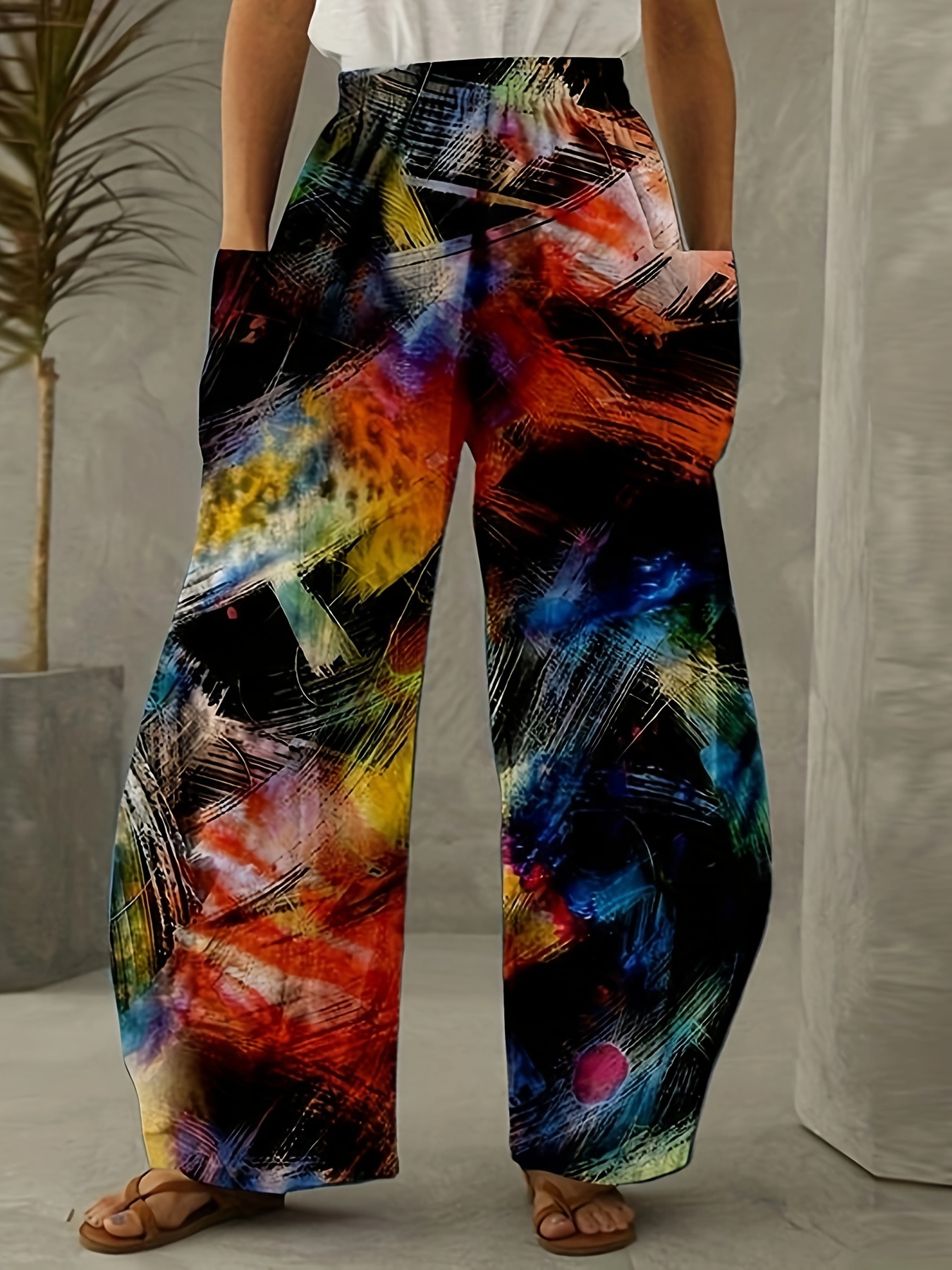 Abstract Print Flare Leg Pants, Casual Forbidden Pants For Spring & Summer,  Women's Clothing