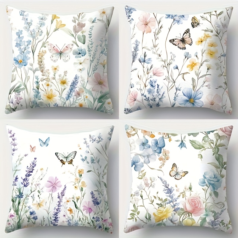 TEMU Set da 4 pezzi, da giardino, Motivo con lavanda, rosa, , e confortevole, Bella e , 17.7 pollici * 17.7 pollici, Adatta per la decorazione del ,