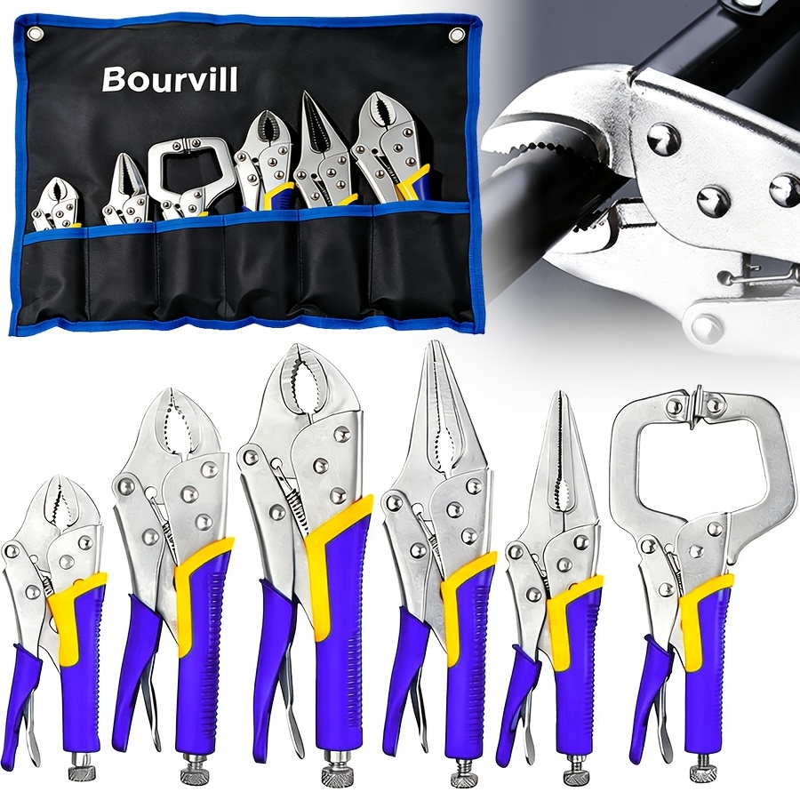 TEMU Bourvill Pliers Set, 6pcs Locking Pliers Set, 6-1/2 Inch And 9-1/2 Inch Pinnose Pliers Handles, 5-inch, 7-inch And 10-inch Curved Jaw Pliers