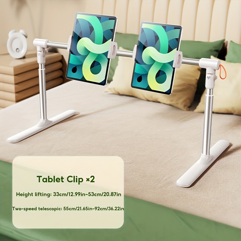 verstellbarer & faltbarer aluminium-tabletständer - nachttisch- & schreibtischarmhalter mit klemme, teleskopischer anhebungsstütze für handys und tablets, keine nahtschäden, weiß, freizeit-tech-support | moderner tablet-halter | ständer aus aluminiumlegierung