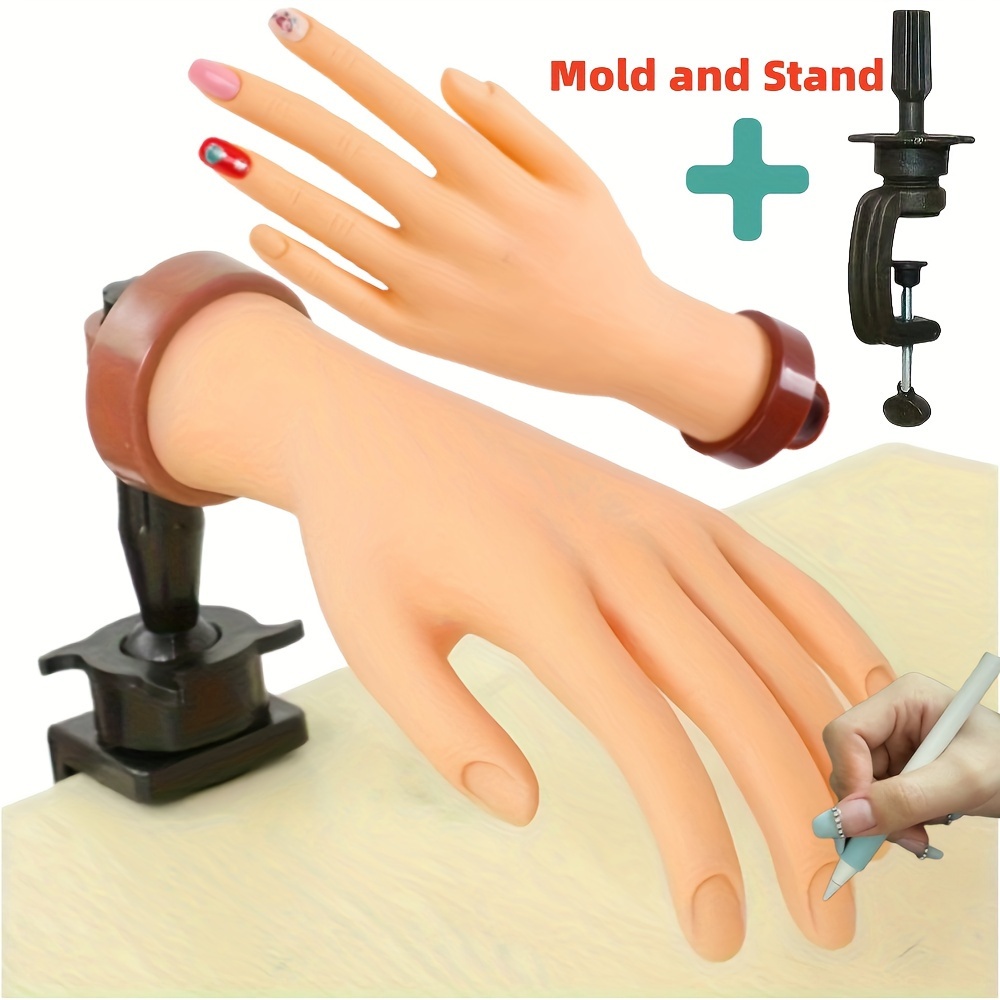 

Manicure Practice Hand With Flexible Fingers - Nail Technician Training With Adjustable Stand, Table Clamp For Nail Art Beginners, Lifelike Unscented Design